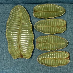 Set of 5 Pottery Barn Banana Leaf Trays / Platters